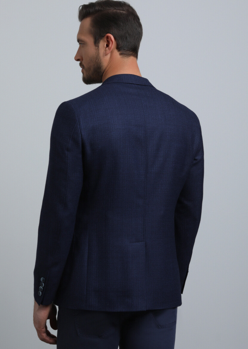 Navy Blue Micro Zeroweight Slim Fit 100% Wool Jacket - 5