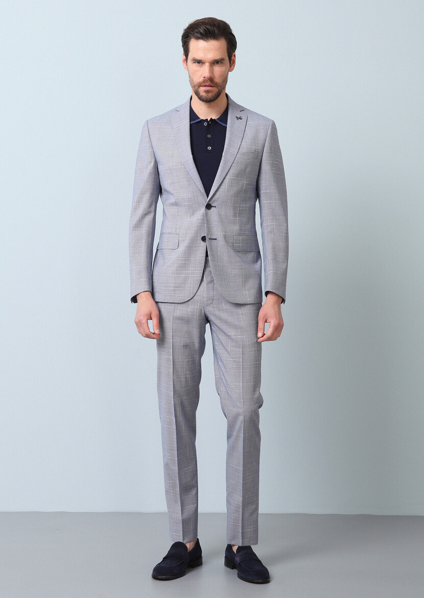 Navy Blue Micro Zeroweight Slim Fit 100% Wool Suit - 5