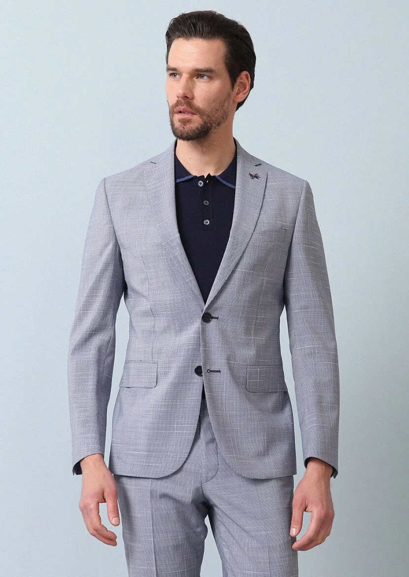 Navy Blue Micro Zeroweight Slim Fit 100% Wool Suit - 1