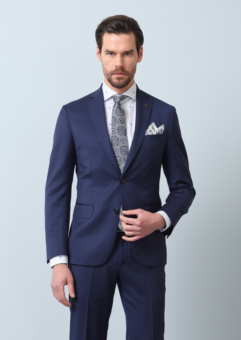 Navy Blue Micro Zeroweight Slim Fit 100% Wool Suit - 4