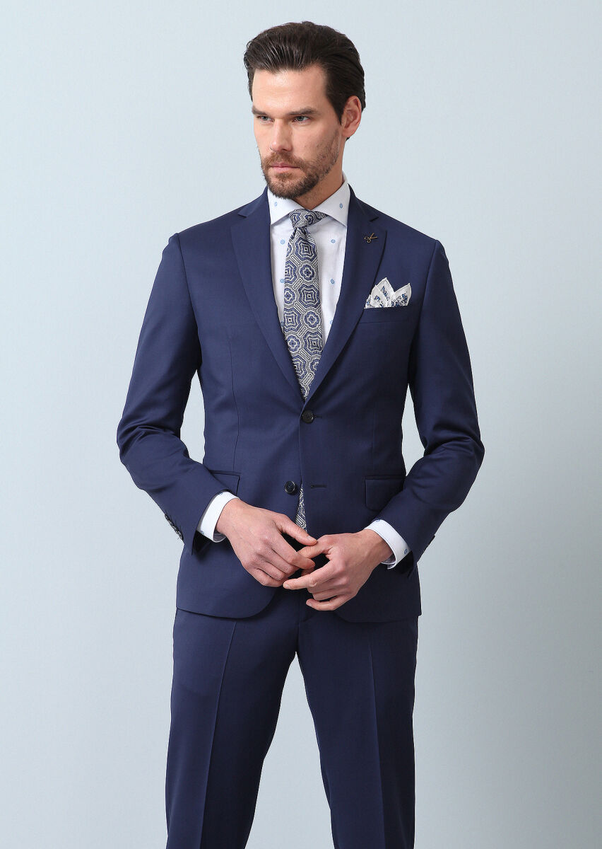 Navy Blue Micro Zeroweight Slim Fit 100% Wool Suit - 3