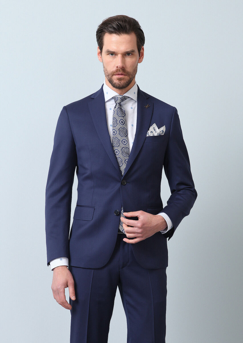 Navy Blue Micro Zeroweight Slim Fit 100% Wool Suit - 5