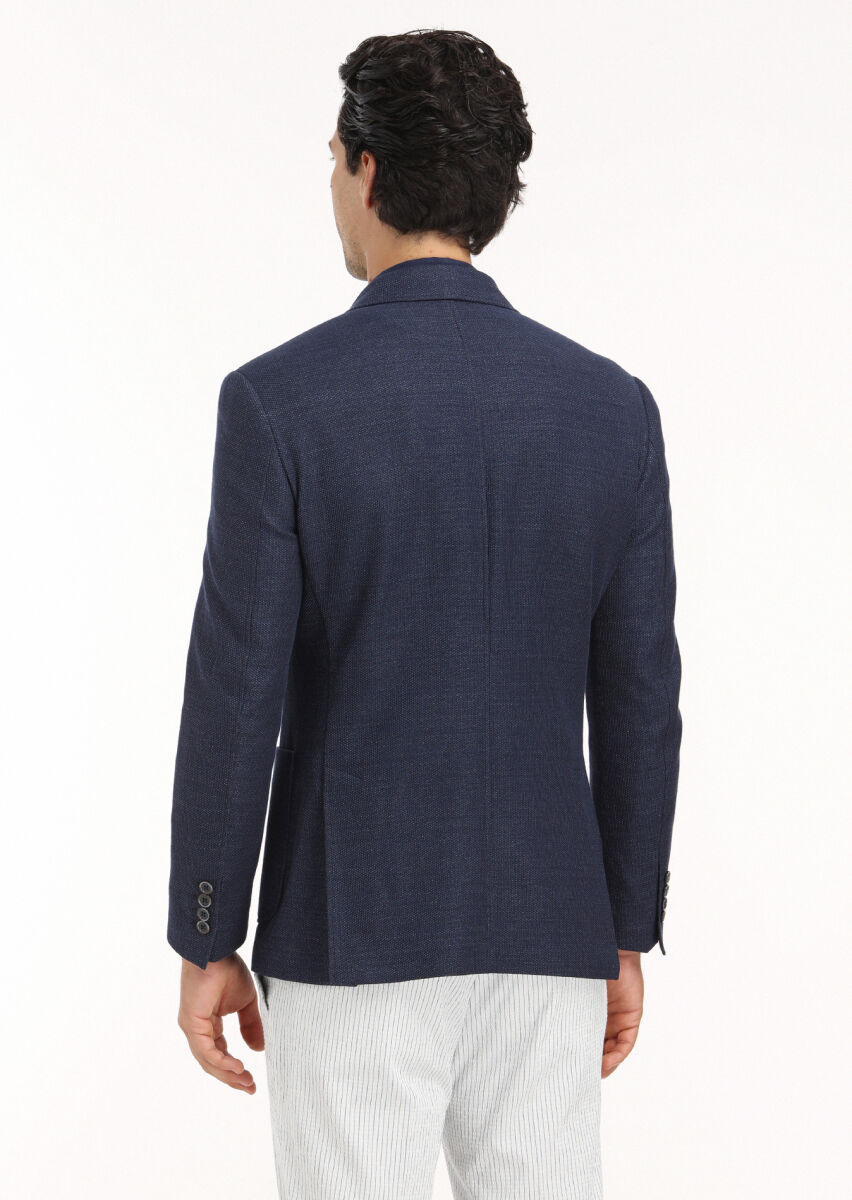 Navy Blue Micro Zeroweight Slim Fit Cotton Blended Jacket - 5
