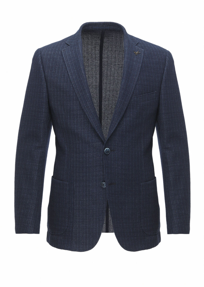 Navy Blue Micro Zeroweight Slim Fit Cotton Blended Jacket - 7