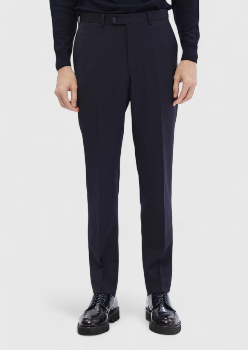 Navy Blue Modern Fit Classical 100% Wool Trousers - RAMSEY