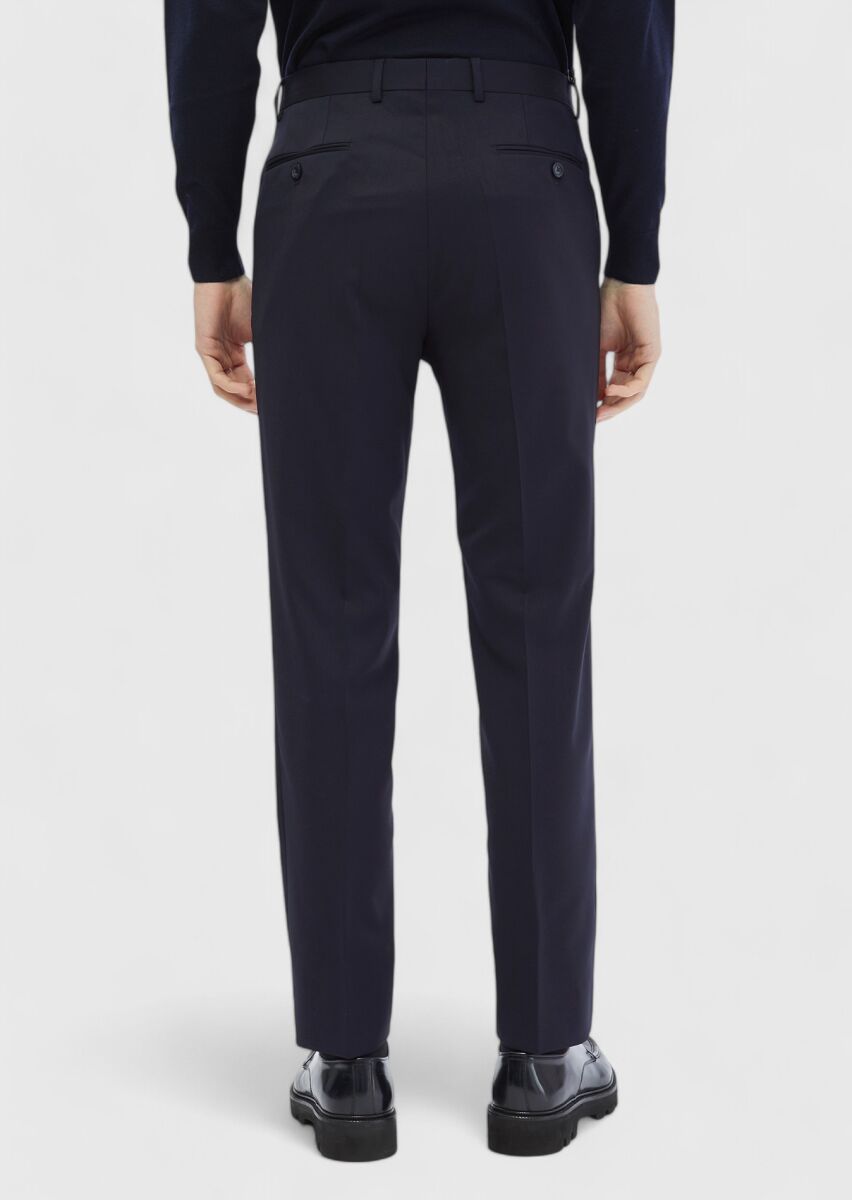 Navy Blue Modern Fit Classical 100% Wool Trousers - 3