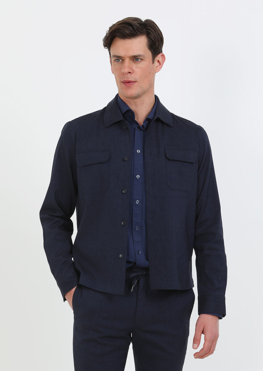 Navy Blue Overshirt - 1