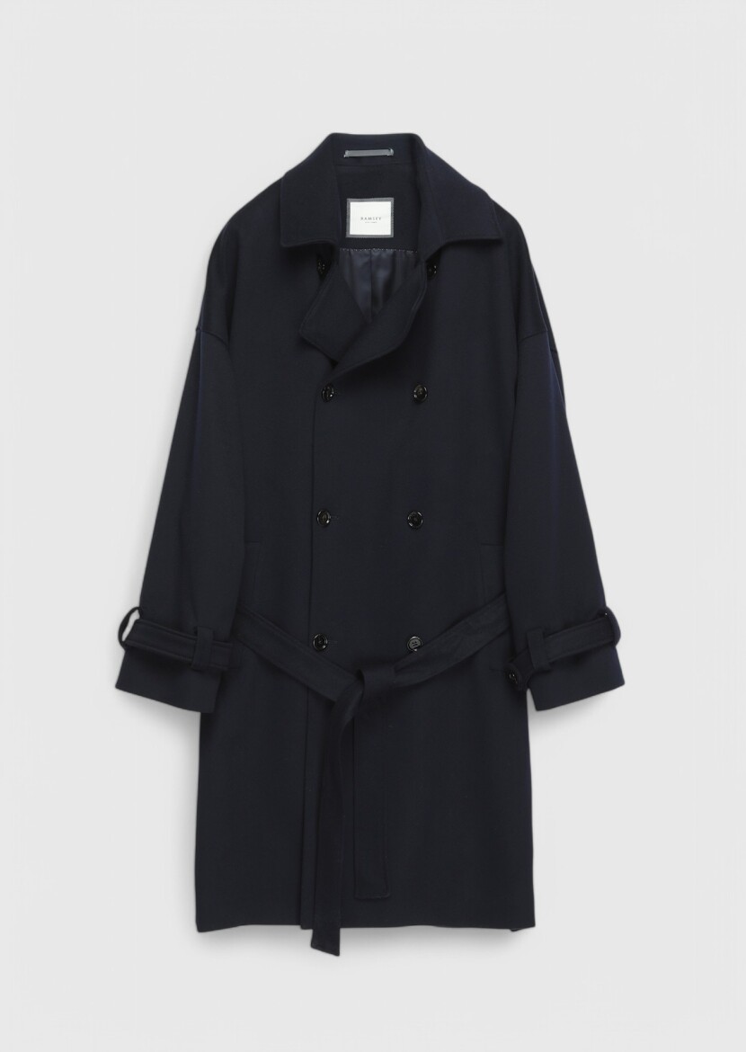 Navy Blue Oversize Fit Casual Weaving Overcoat - 8