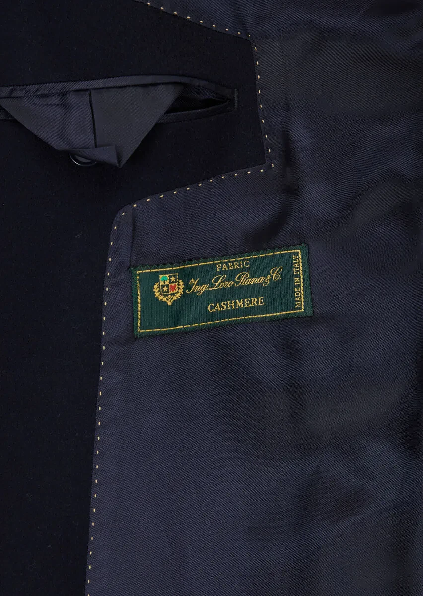 Navy Blue Oversize Fit Double Breasted Collar Casual Weaving Overcoat - 6