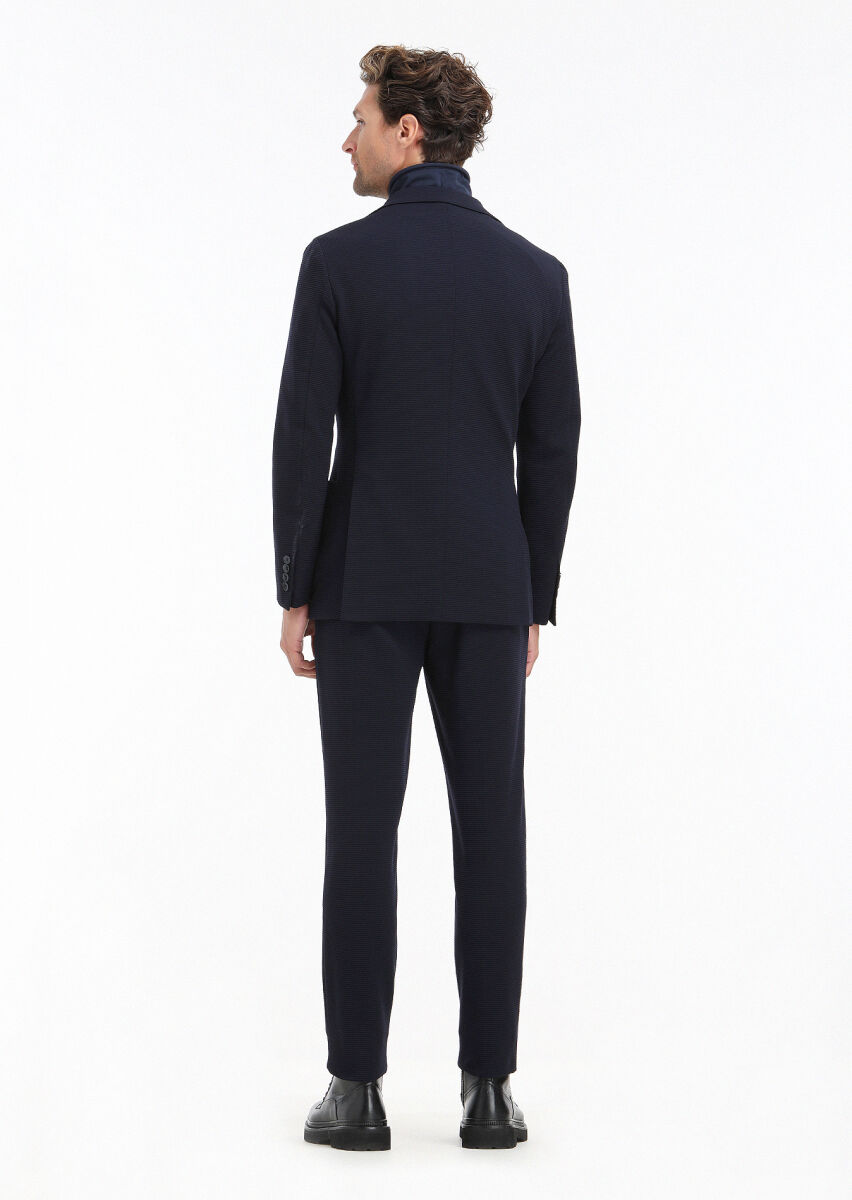 Navy Blue Patterned Comfort Fit Suit - 7