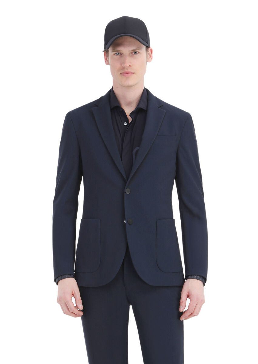 Navy Blue Patterned Comfort Fit Suit - 4