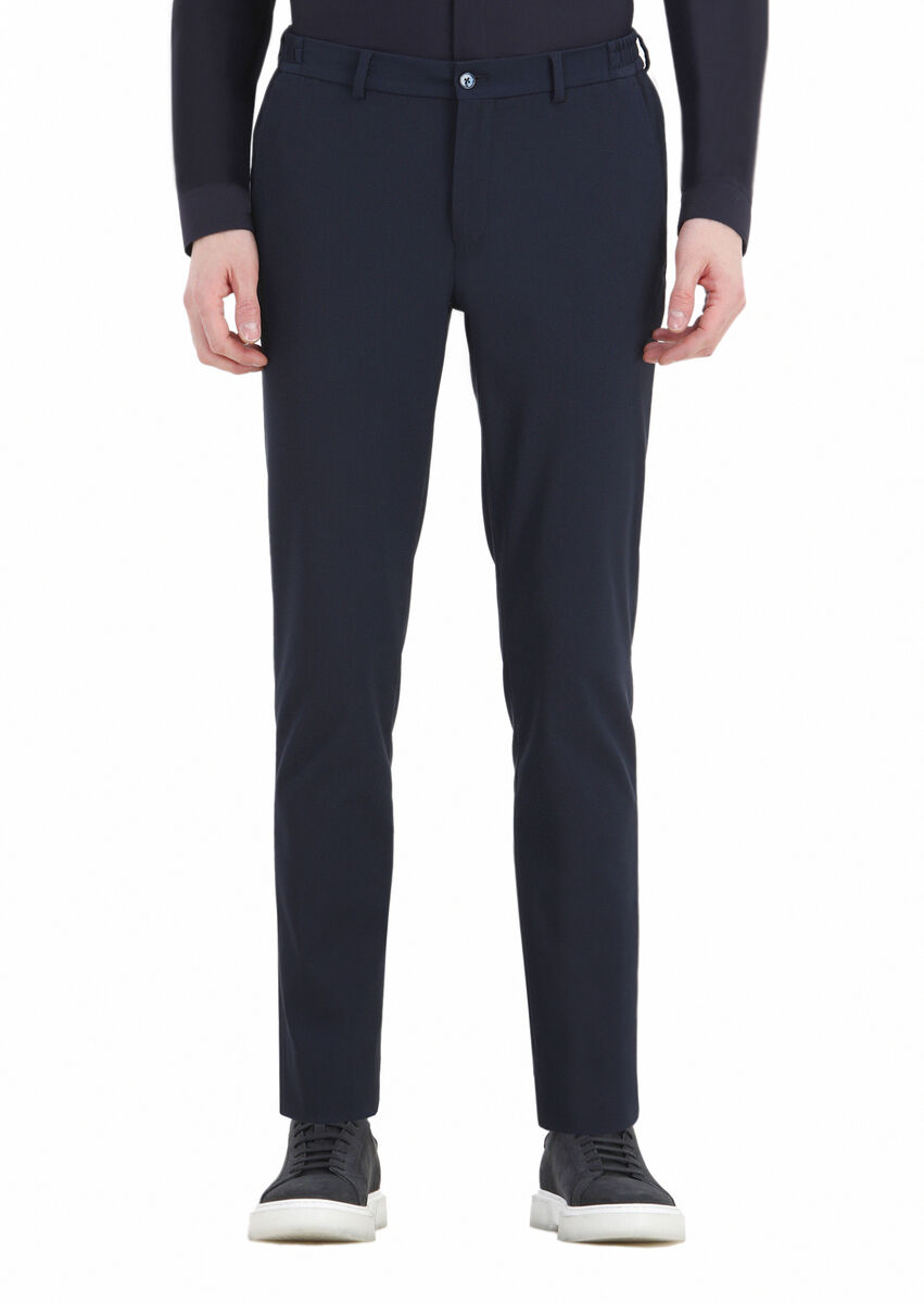 Navy Blue Patterned Comfort Fit Suit - 10