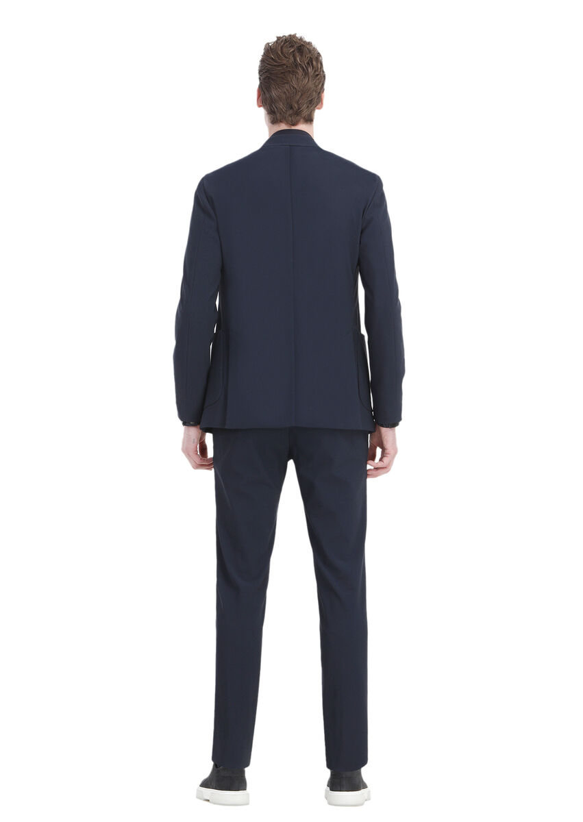 Navy Blue Patterned Comfort Fit Suit - 12