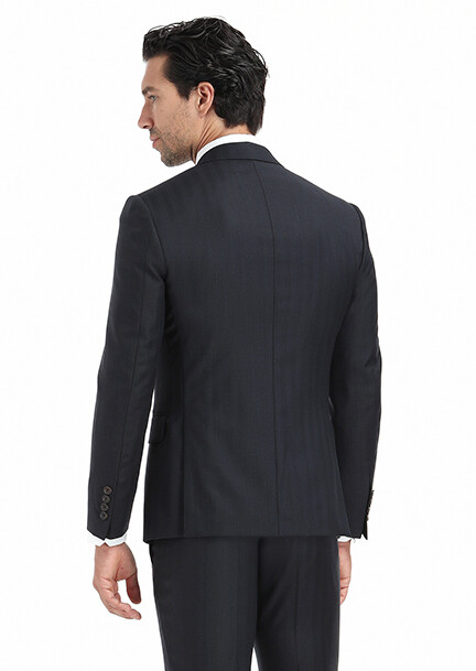 Navy Blue Patterned Modern Fit 100% Wool Suit - 7