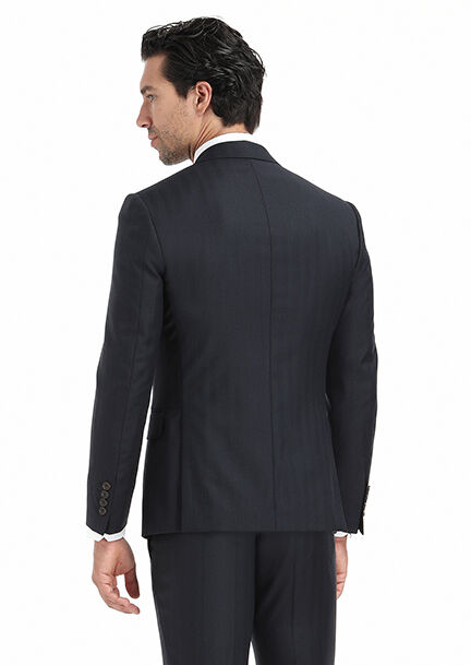 Navy Blue Patterned Modern Fit 100% Wool Suit - 7
