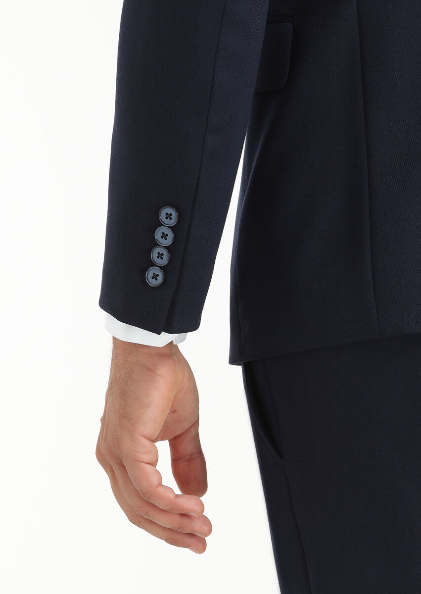 Navy Blue Patterned Modern Fit Wool Blended Suit - 4