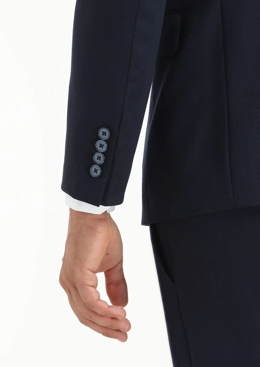 Navy Blue Patterned Modern Fit Wool Blended Suit - 5