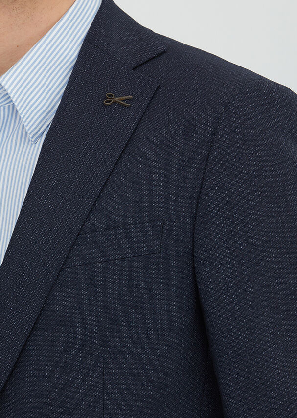 Navy Blue Patterned Modern Fit Wool Blended Suit - 3