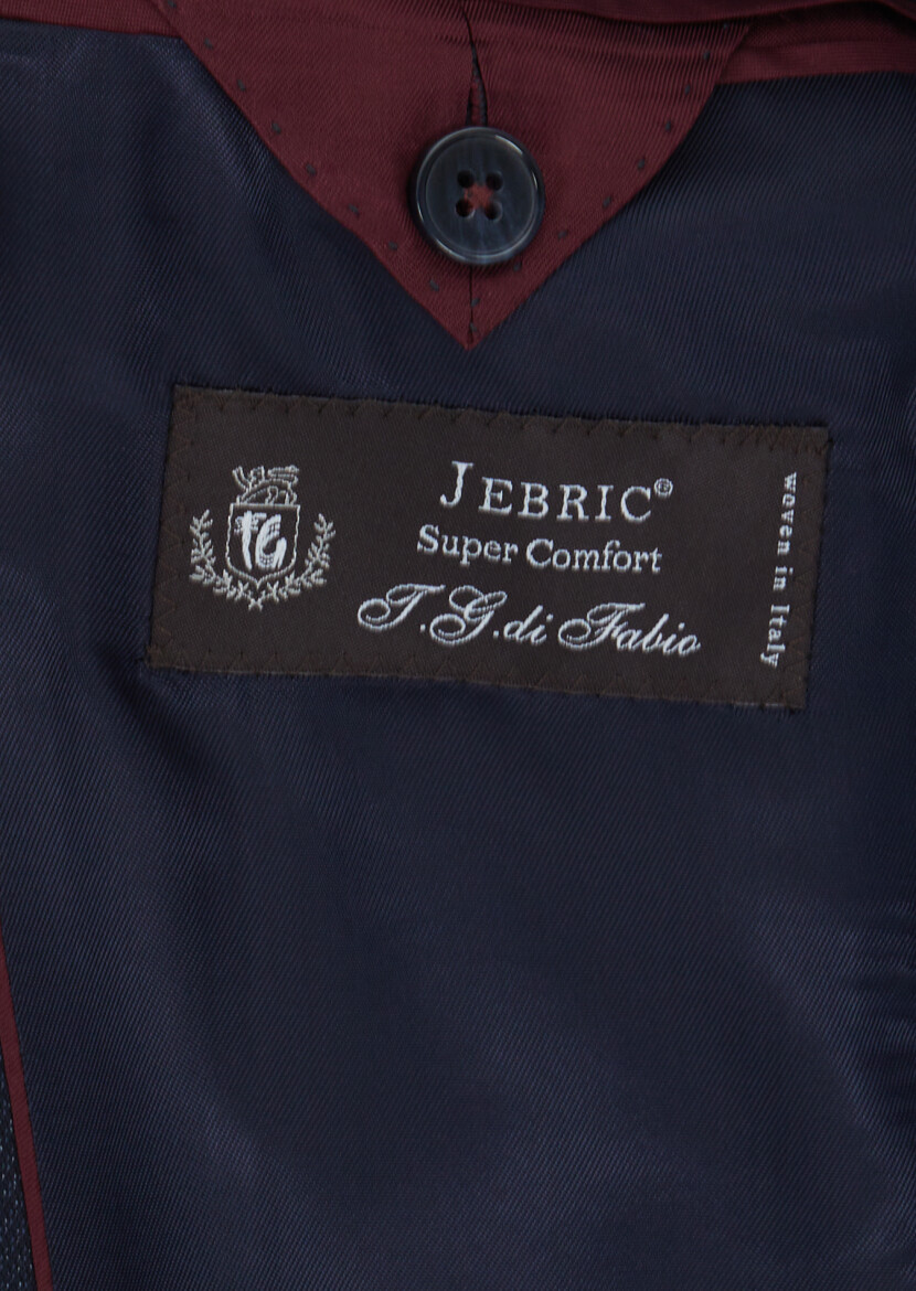 Navy Blue Patterned Modern Fit Wool Blended Suit - 4