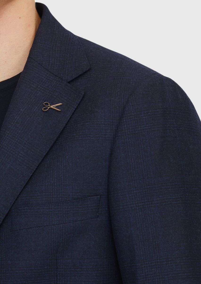 Navy Blue Patterned Regular Fit 100% Wool Jacket - 5