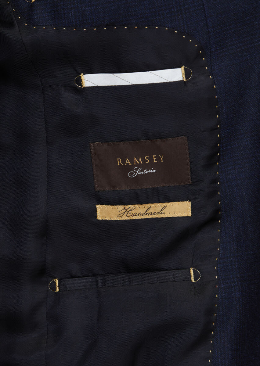 Navy Blue Patterned Regular Fit 100% Wool Jacket - 6