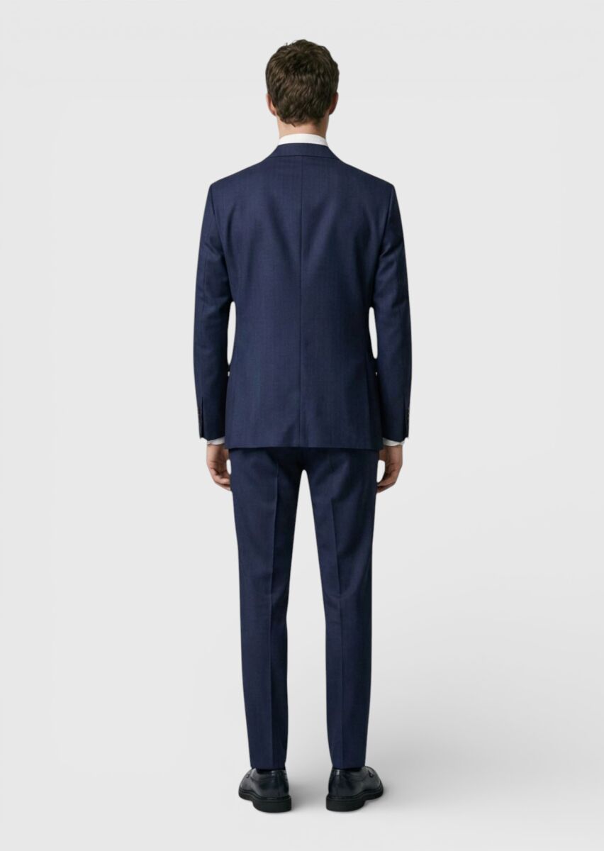 Navy Blue Patterned Regular Fit 100% Wool Suit - 4