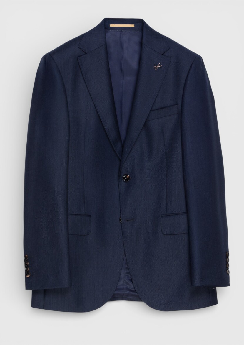 Navy Blue Patterned Regular Fit 100% Wool Suit - 5