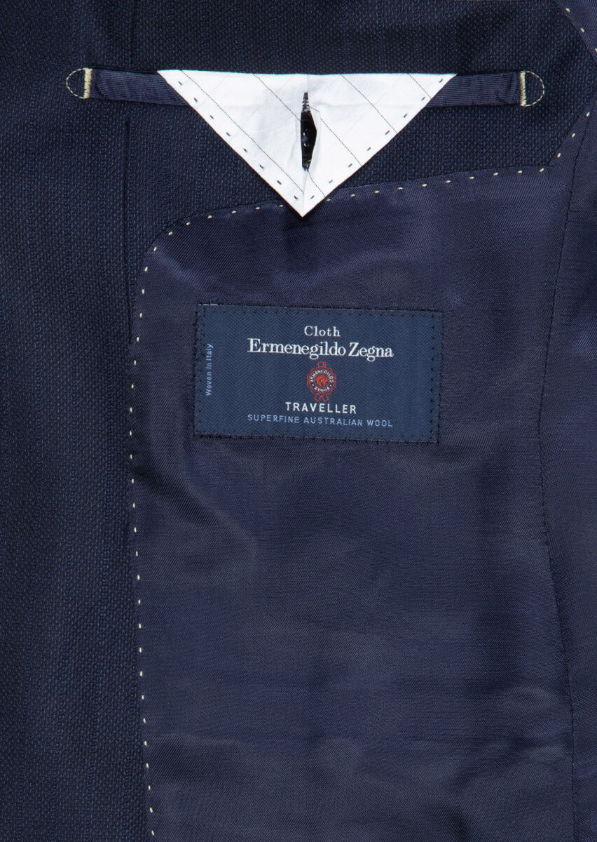 Navy Blue Patterned Regular Fit 100% Wool Suit - 8