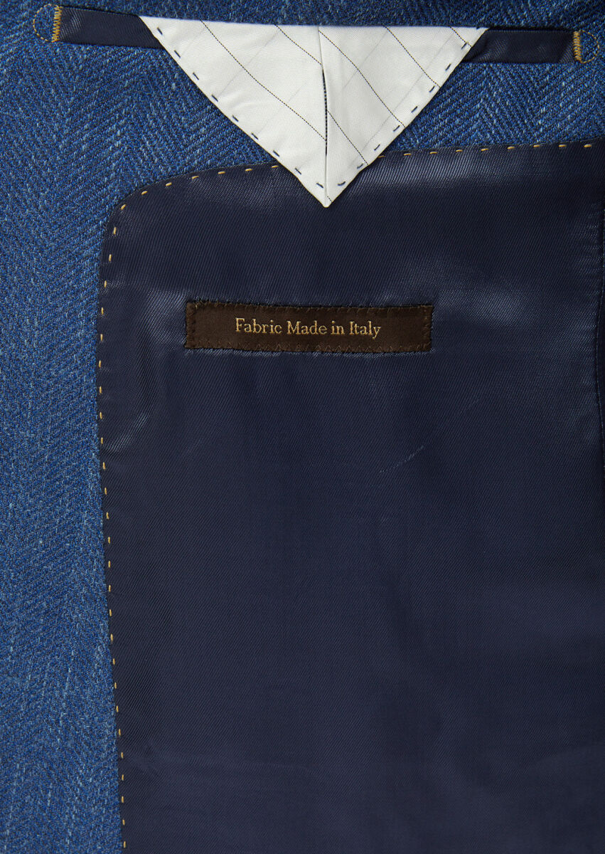 Navy Blue Patterned Regular Fit Silk Blended Jacket - 6