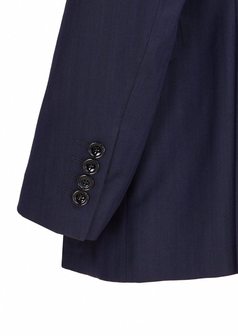 Navy Blue Patterned Regular Fit Silk Blended Suit - 4