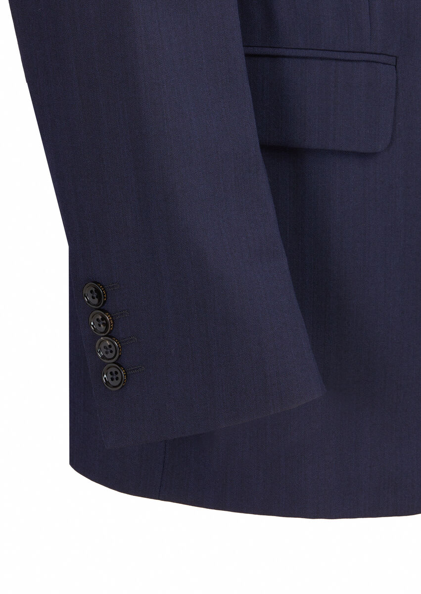 Navy Blue Patterned Regular Fit Silk Blended Suit - 3