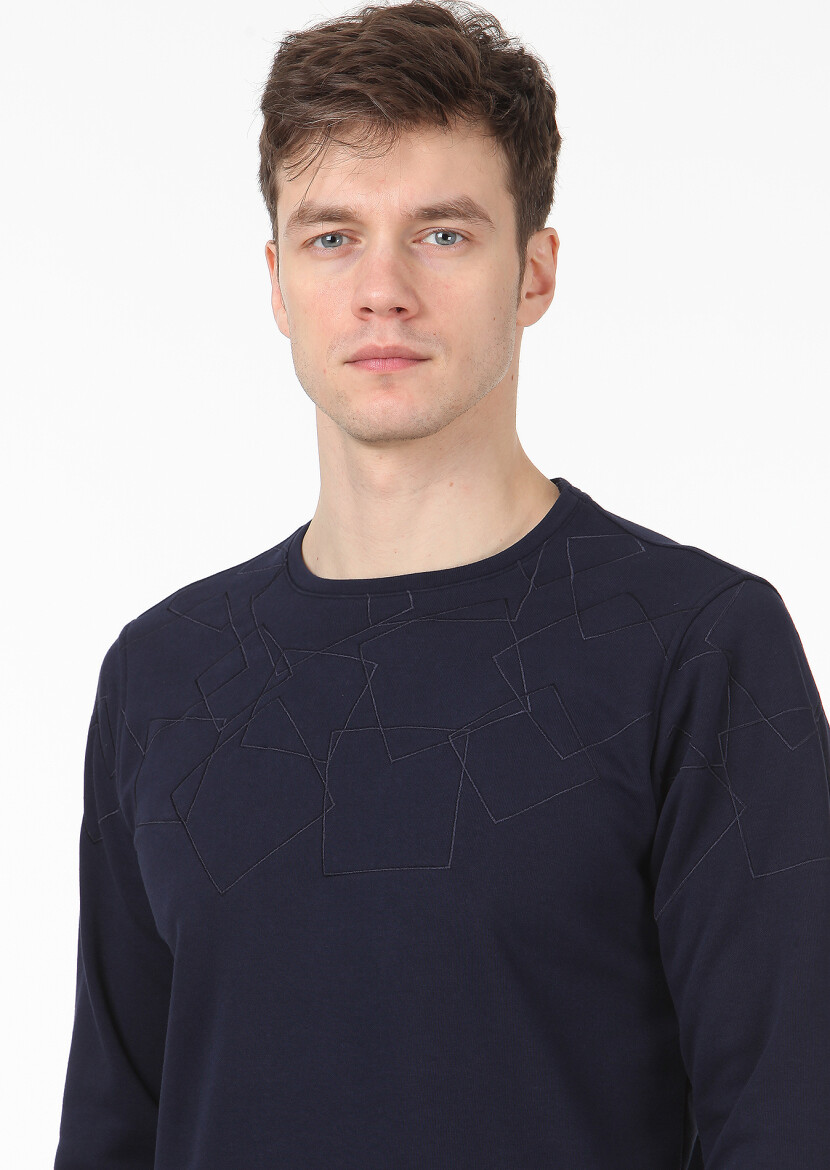Navy Blue Patterned Sweatshirt 