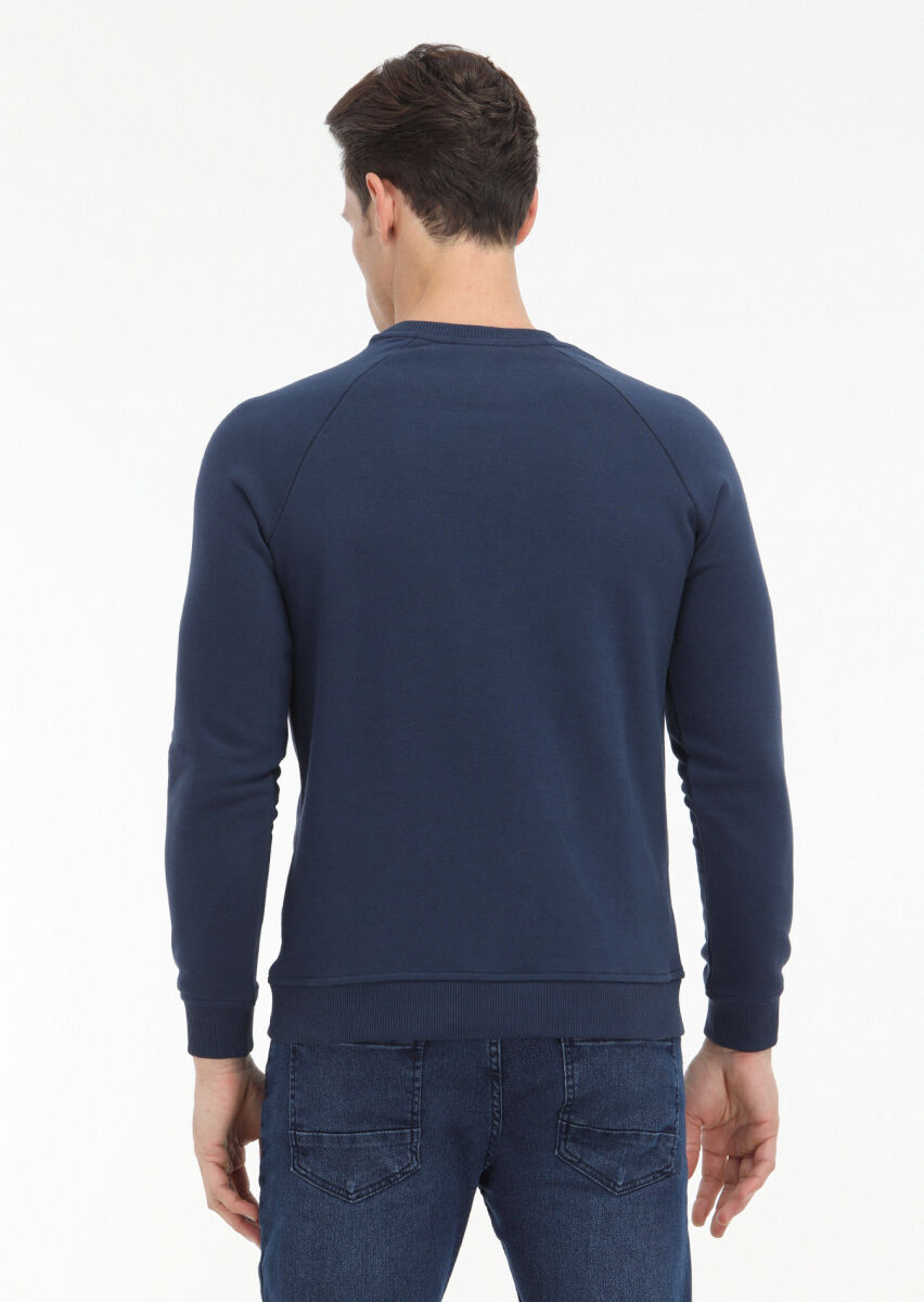 Navy Blue Patterned Sweatshirt - 4