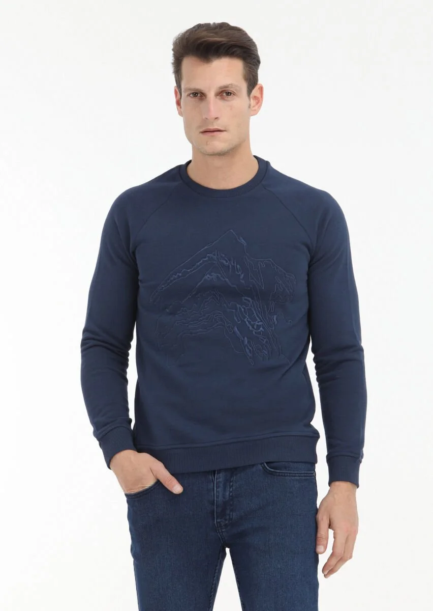 Navy Blue Patterned Sweatshirt - 2