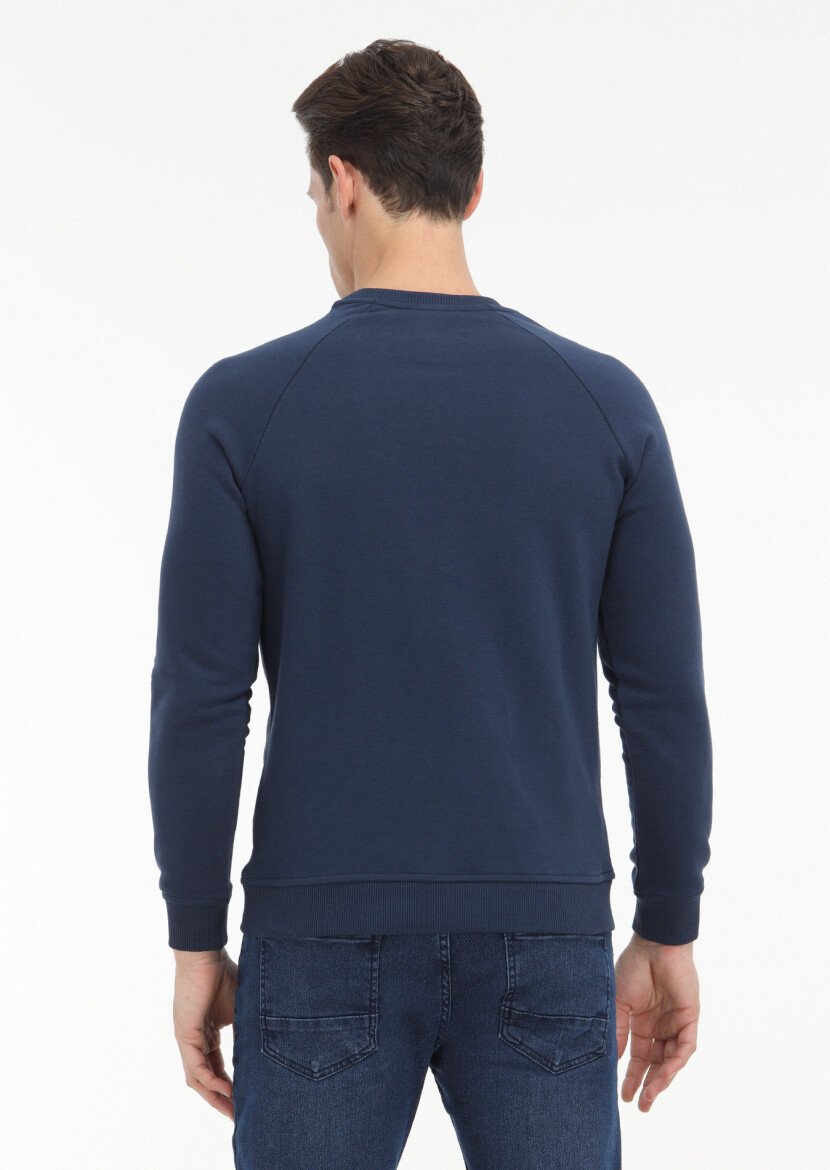 Navy Blue Patterned Sweatshirt - 4