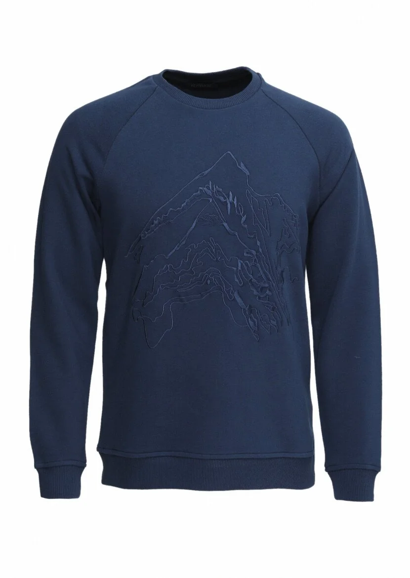Navy Blue Patterned Sweatshirt - 5