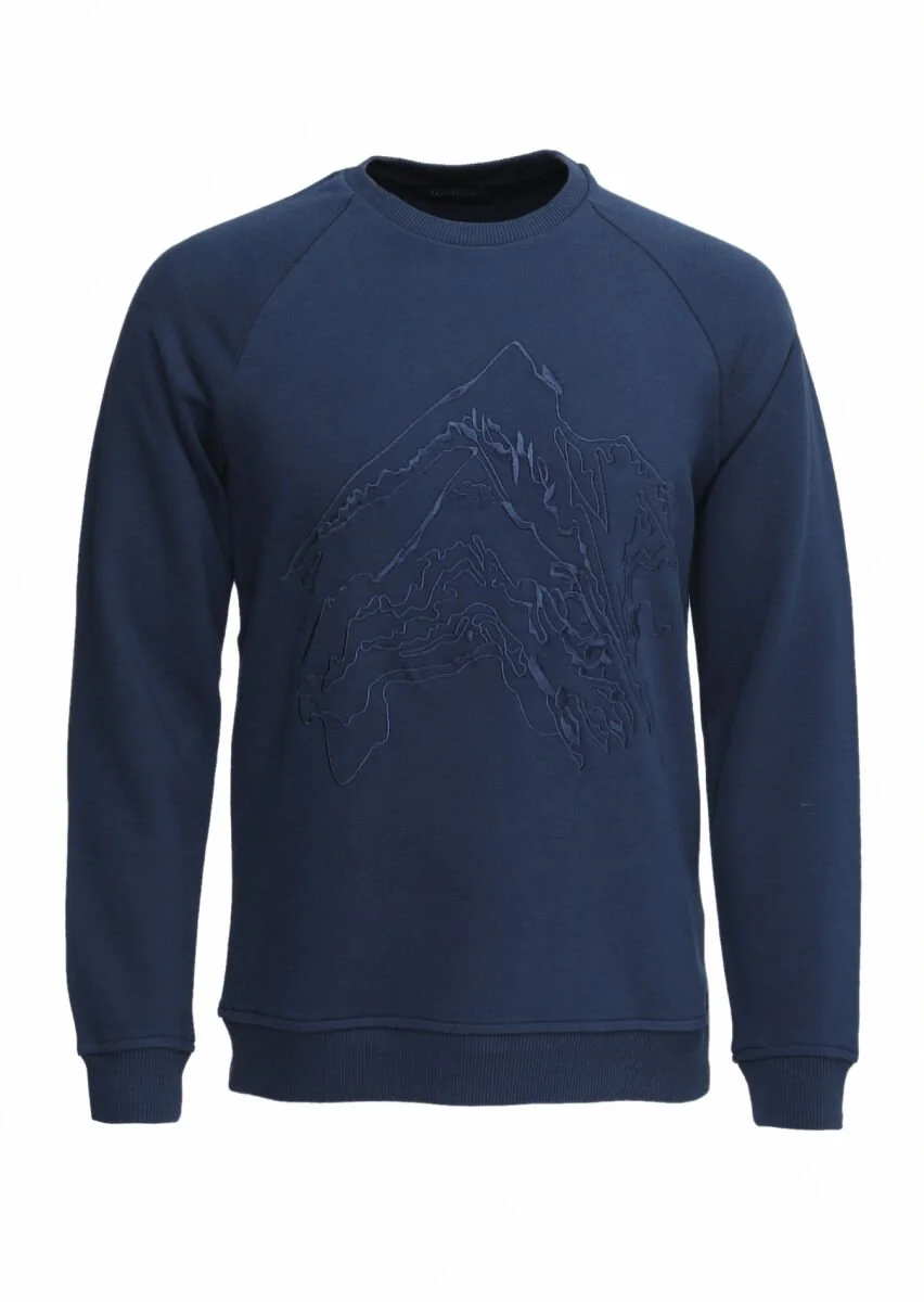Navy Blue Patterned Sweatshirt - 5