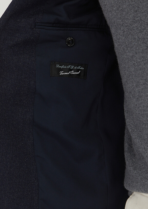 Navy Blue Patterned Wool Blended Jacket - 4