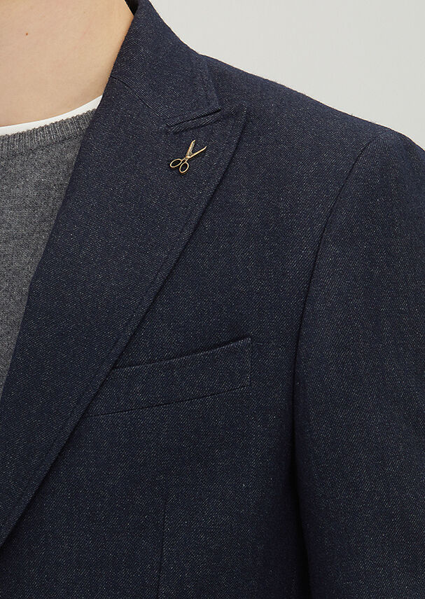 Navy Blue Patterned Wool Blended Jacket - 3