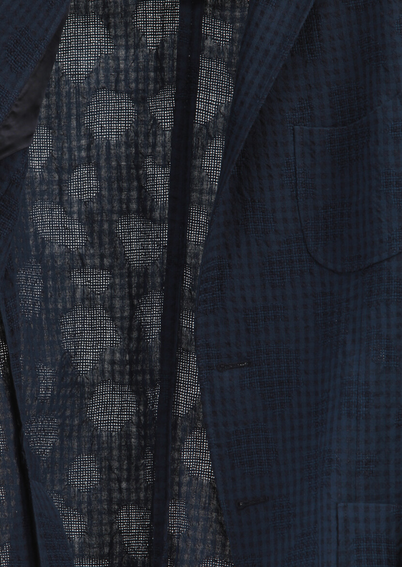 Navy Blue Patterned Zerogravity Slim Fit Cotton Blended Jacket - 4