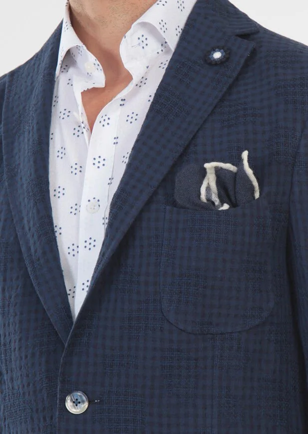 Navy Blue Patterned Zerogravity Slim Fit Cotton Blended Jacket - 6
