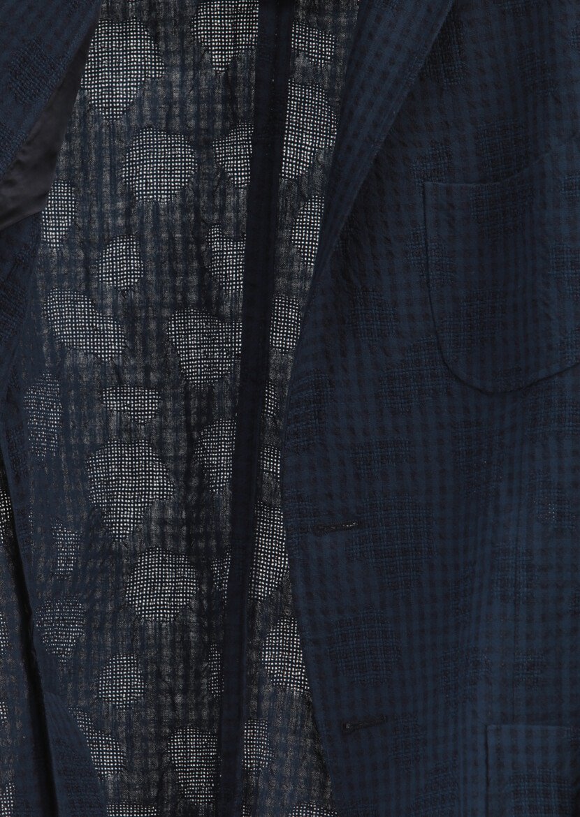 Navy Blue Patterned Zerogravity Slim Fit Cotton Blended Jacket - 7