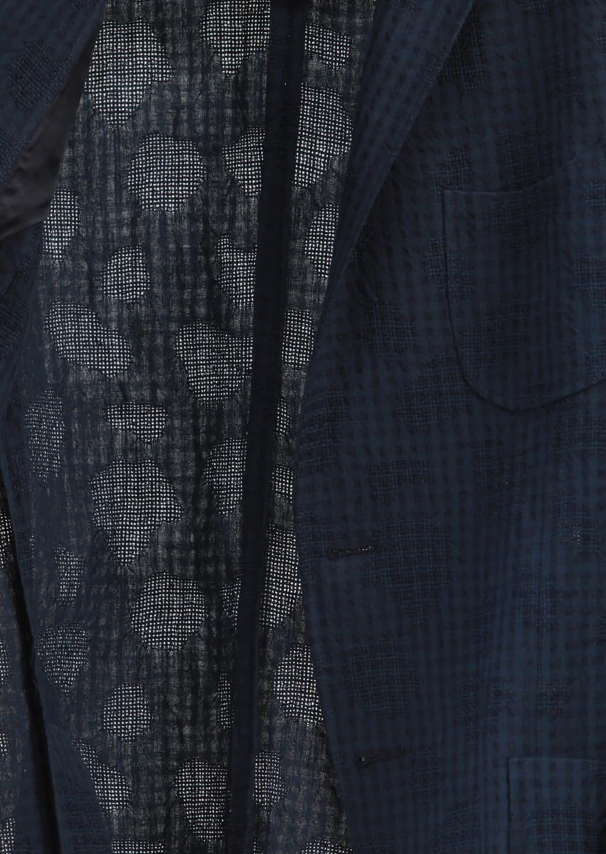 Navy Blue Patterned Zerogravity Slim Fit Cotton Blended Jacket - 7