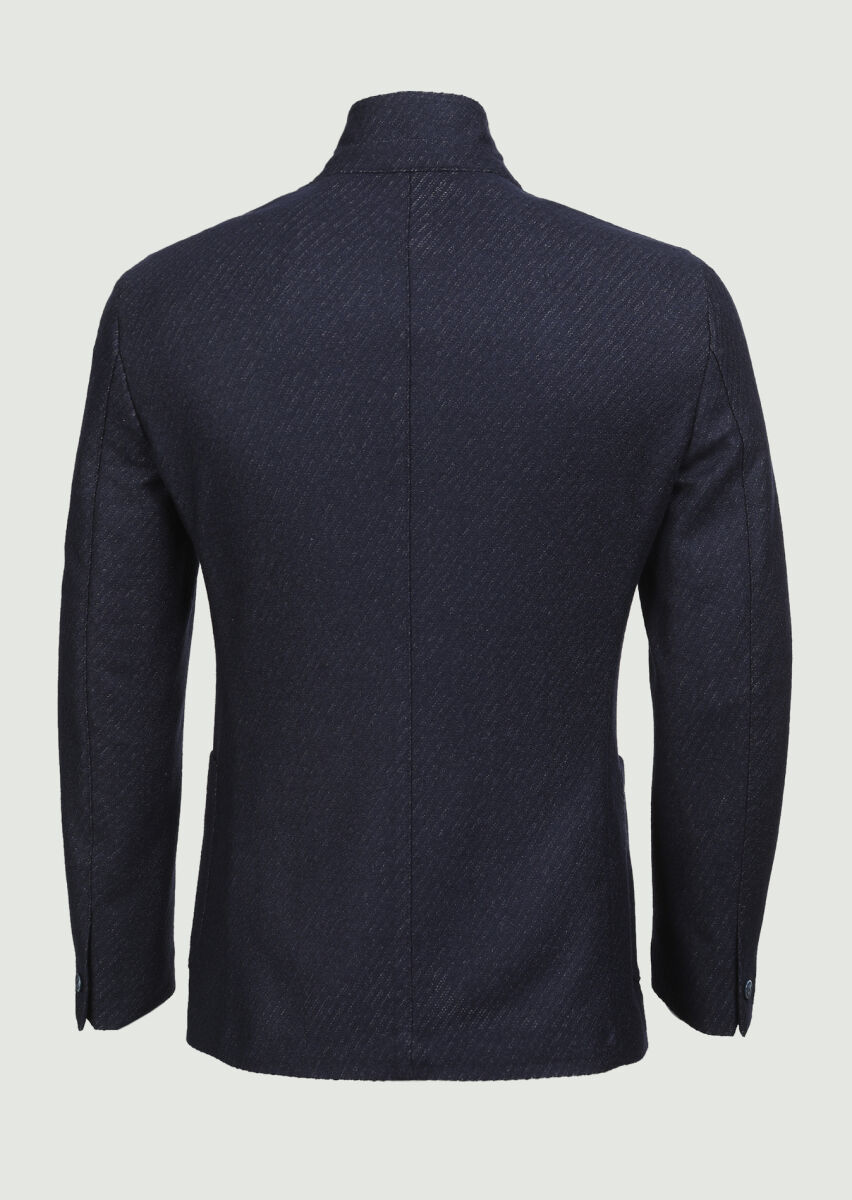 Navy Blue Patterned Zerogravity Slim Fit Wool Blended Jacket - 2