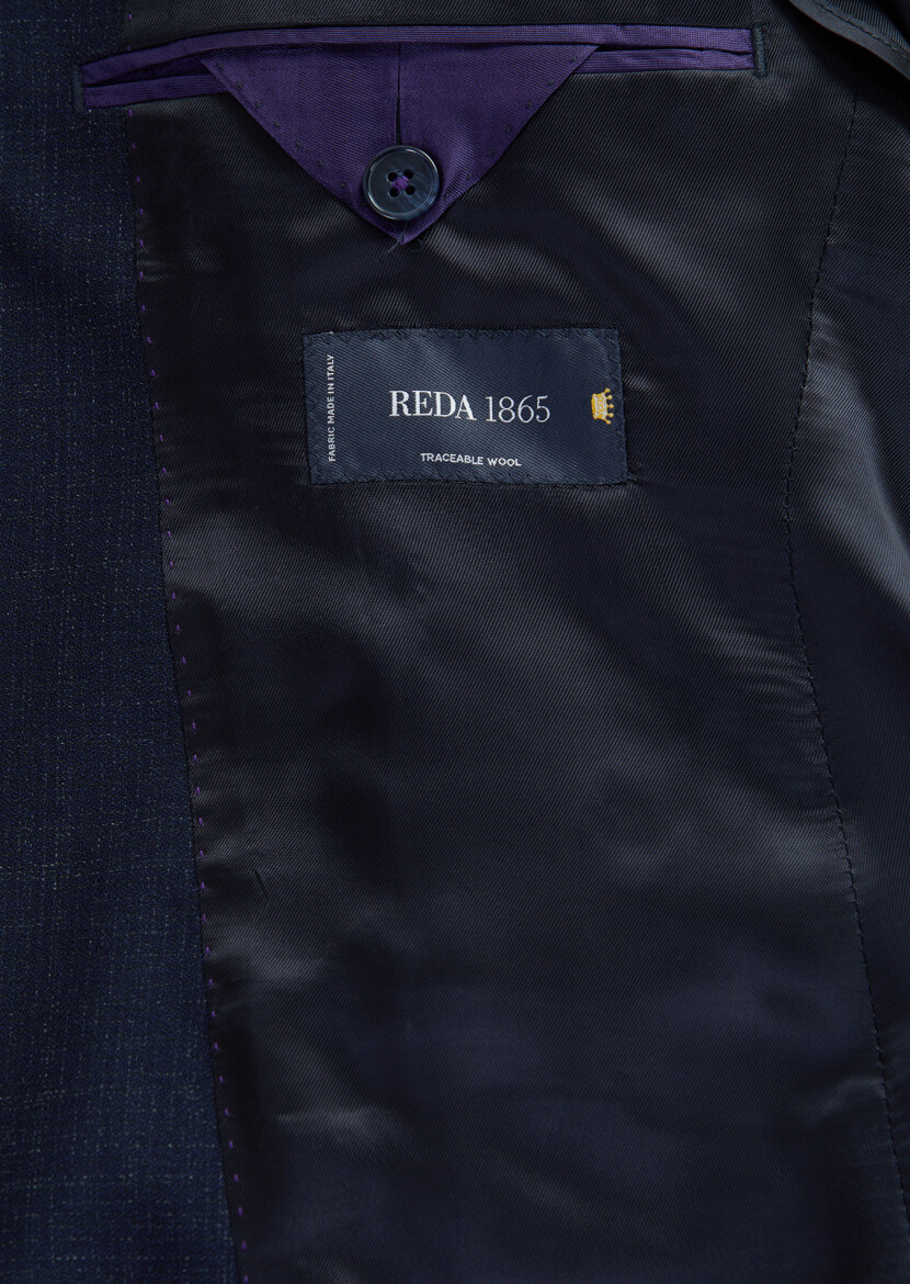 Navy Blue Patterned Zeroweight Slim Fit 100% Wool Suit - 6