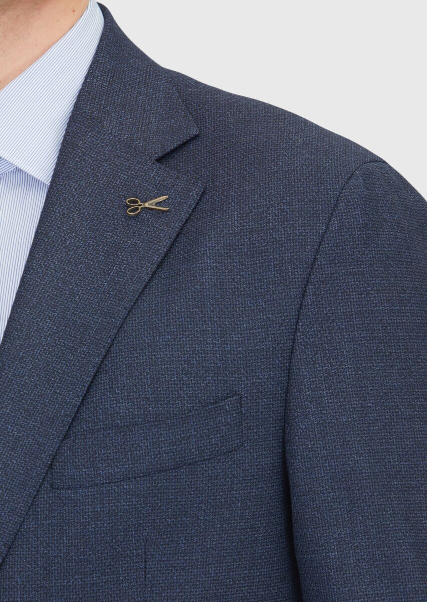 Navy Blue Patterned Zeroweight Slim Fit 100% Wool Suit - 4