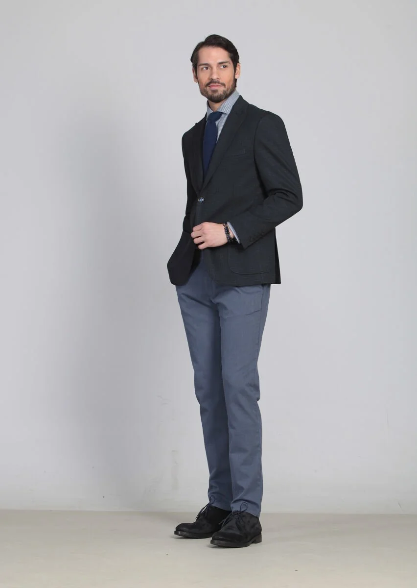 Navy Blue Patterned Zeroweight Slim Fit Jacket - 2