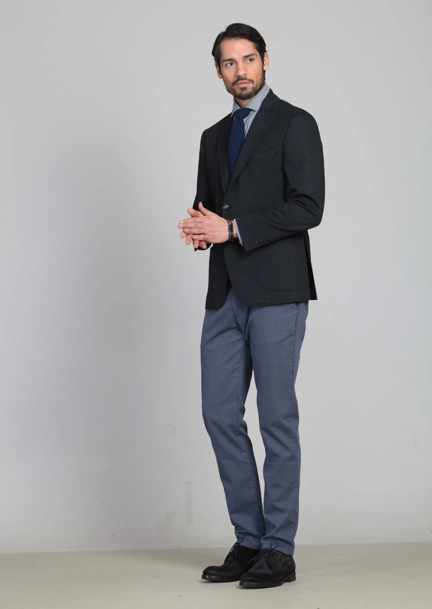 Navy Blue Patterned Zeroweight Slim Fit Jacket - 3