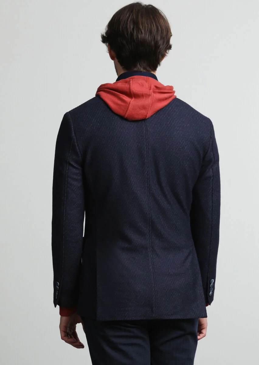 Navy Blue Patterned Zeroweight Slim Fit Wool Blended Jacket - 4
