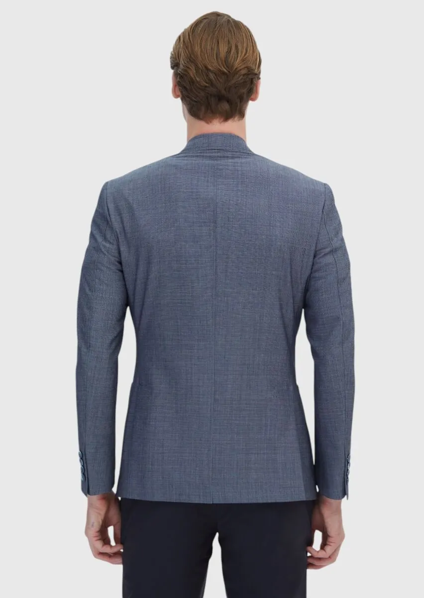 Navy Blue Patterned Zeroweight Slim Fit Wool Blended Jacket - 5